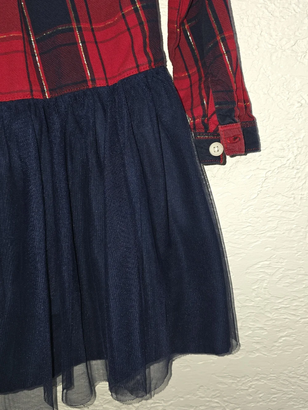 OshKosh B'gosh Red Plaid Shirt Dress with Navy Tulle Skirt 2t